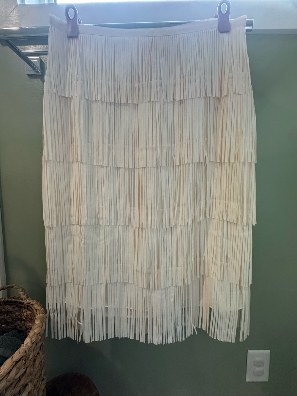 LOFT Cream Layered Fringe Midi Skirt